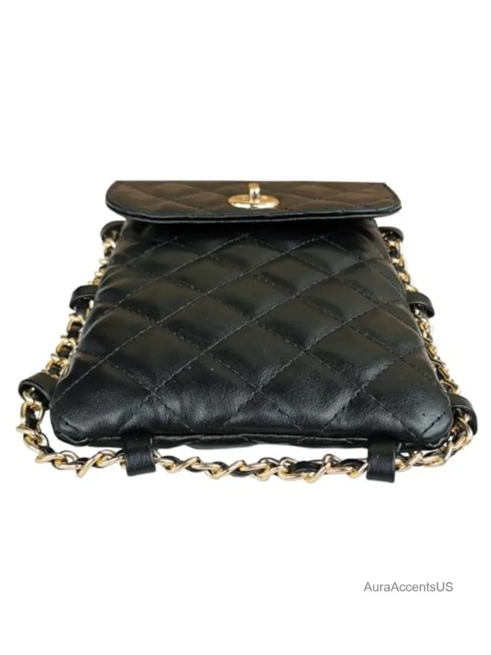 Quilted Vegan Leather Crossbody Phone Bag with Chain Strap